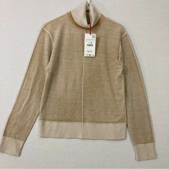 New Zara SRPLS Tan/Camel Cowl Neck 100% Wool Light Sweater Large - Picture 1 of 9